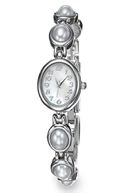 Faux Pearl Oval Face Bracelet Watch