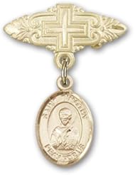 Gold Filled Baby Badge with St. Timothy Charm and Badge Pin with Cross