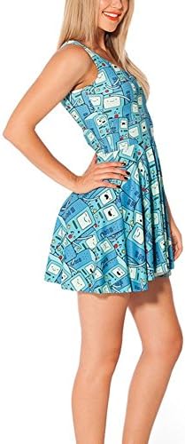 MicaCool Summer Pleated Knee-length Cherry Blossom Pattern Reversible Skater Dress
