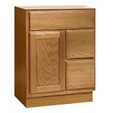 Coastal Collection BOS-2418 Bostonian Series Red Oak with Honey Oak Finish Flat Oak Vanity Base with Right Side Drawers, 24-Inch-by-18-Inch