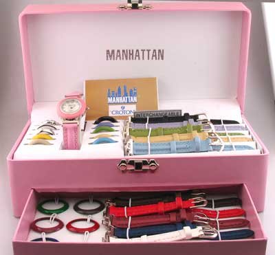 WOMENS MANHATTAN by CROTON 11 CHANGING BAND BEZEL WATCH CM204093INGY