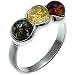Certified Genuine Multicolor Amber and Sterling Silver Three-stone Designer Ring