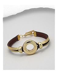 Gold Leather Bracelet In White Base