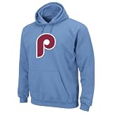 MLB Men's Philadelphia Phillies 1980 Cooperstown Felt Tek Patch Long Sleeve Hooded Fleece Pullover (Coastal Blue, X-Large)