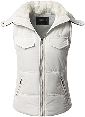 SJSP Women Hooded Fleece Padded Winter Down Vest Offwhite XL