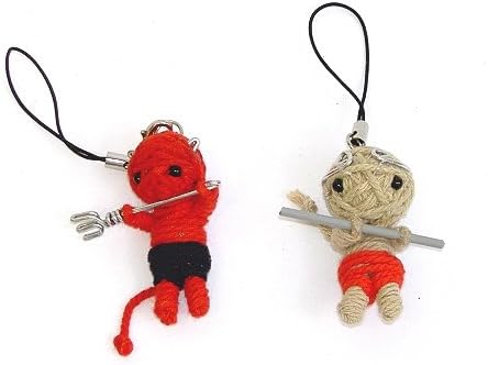 2" Tall Hand Made String Dolls with Chain (2 Styles Set)