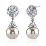 Luminescent Magic: Sterling Silver Celebrity Style Bridal Jewelry Drop CZ Diamond Earrings with Faux Pearls