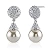 Luminescent Magic: Sterling Silver Celebrity Style Bridal Jewelry Drop CZ Diamond Earrings with Faux Pearls
