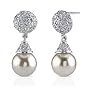 Luminescent Magic: Sterling Silver Celebrity Style Bridal Jewelry Drop CZ Diamond Earrings with Faux Pearls