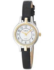 Carriage by Timex Womens C3C411 Two-Tone Round Dial White Dial Black Croco Leather Strap Watch