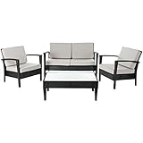 Piscataway Black 4-Piece Wicker Patio Seating Set with Gray Cushions