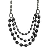 Black-plated Faceted Jet Bead 3-Strand Bib 15 Inch Necklace