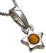 Certified Genuine Honey Amber and Sterling Silver Star Small Pendant on Italian Box Chain, 18