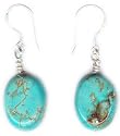 Boucles d'oreilles Turquoise sur crochets en Argent massif 925