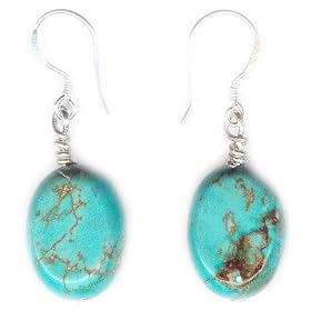 Boucles d'oreilles Turquoise sur crochets en Argent massif 925