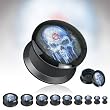 Black Acrylic Double Flat Flare Screw Fit Plug With 'Anarchy Skull' Print - 2 Gauge - SOLD AS A PAIR