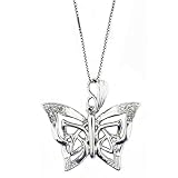 9ct White Gold Ladies Diamond Butterfly Pendant Set With 4pts Of Diamonds On 18 Box Chain