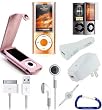 Apple iPod Nano 5th Generation (5G Video) Faux Leather Flip Case Cover (PINK) & Hard Shell Case Cover (CLEAR) w/ USB 2in1 Sync and Charging Data Cable, USB Car Charger, USB Wall / Travel Charger, Screen Protector / Screen Guard, Earphones / Headphones, and 3.5mm to 3.5mm (AUX) Auxiliary MP3 Retractable Cable with Free Carabiner Keychain