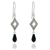 Sterling Silver Marcasite Jet Crystal Drop Earrings