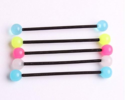 Susy 5 Pcs Acrylic Long Bar Glow in Dark Ear Stud Industrial Barbell Earring Piercing Body Jewelry,color Randomly