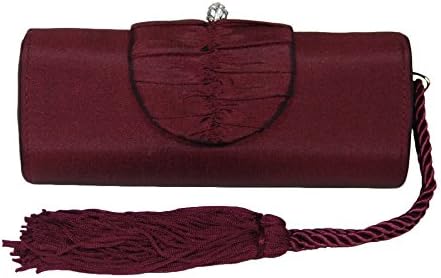 Burgundy Tassel Satin Evening Bag Handbag Clutch Shoulder Bag