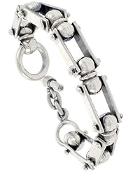 Sterling Silver Bullet Chain Link Bracelet Toggle Clasp Handmade 5/8 inch wide, sizes 8, 8.5 & 9 inch