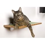 Square Cat Habitat - Buddha Wall Perch with Squared Brackets Base Material Bamboo Amber Vertical Inserts Mohair Hamster 