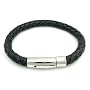 Mens Black Braided Leather Bracelet with Stainless Steel Clasp