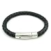 Mens Black Braided Leather Bracelet with Stainless Steel Clasp