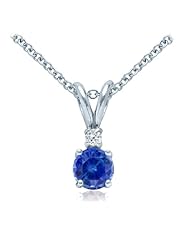 Sapphire and Diamond Solitaire Pendant in 14k White Gold (5mm)