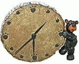 Standing Willie Black Bear Figurine Holding A Round Birch Wood Log Look Clock 7.5