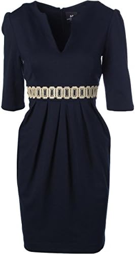 Madderson Womens Coco Maternity Metallic Trim Semi-Formal Dress Navy M