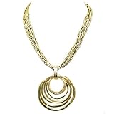 Gold Tone Geometric Circle Necklace (SE-15407-TRITONE)