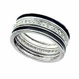 Versatile Stackable Simulated Diamond CZ and Blue Enamel Sterling Silver Rings