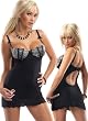 Sexy Black Satin Chemise Babydoll Lingerie Set: Baby Doll and G-String