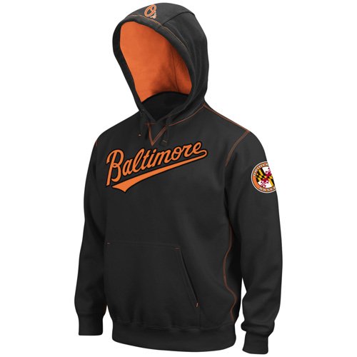 MLB Baltimore Orioles Adult Long Sleeve Hood Fleece Pull Over (Black/Dark Orange, Large)