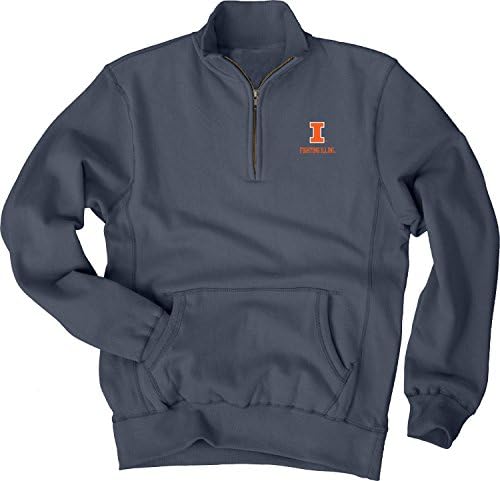 NCAA Illinois Illini Men's Sanded Fleece Zip Cadet Sweatshirt, Navy, Medium