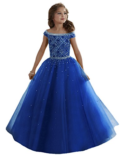 Baoji Girls' Bateau Crystal Floor Length Pageant Gowns