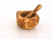 Decorative olive wood pestle and mortar