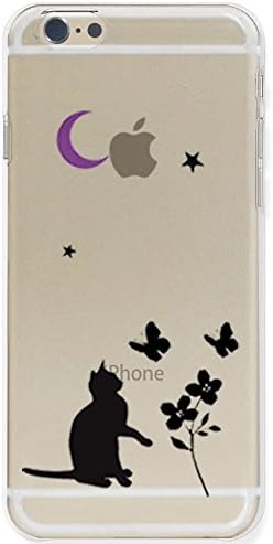 iPhone 6 (4.7) Polycarbonate Clear Hard Case, Cat, Flower, and Batterfly