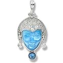 Sterling Silver, Blue Fiber Optic Glass, Aquamarine & Blue Quartz Face Pendant by Sajen
