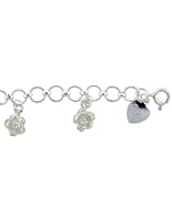 Sterling Silver Plumeria Flower Charm Bracelet