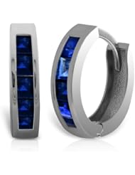 14k White Gold Natural Sapphire Hoop Huggie Earrings