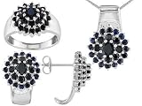 5.92CTW SAPPHIRE RING PLATINUM OVER STERLING SILVER RING EARRINGS AND PENDANT WITH CHAIN SET