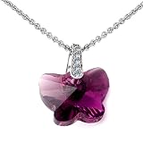 Candygem 925 Sterling Silver .85 Inch Large Amethyst Purple Crystal Butterfly Pendant By Swarovski Elements with Free 18inch Sterling Silver Chain. Free Gift Box.