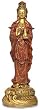 Standing Kuan-Yin Statue Holding Water Vessel, Gold and Red