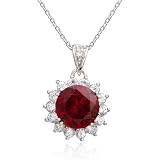 Sterling Silver Round Created Ruby w/ Cubic Zirconia Pendant, 18"