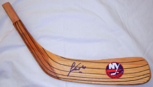 Michael Grabner Autographed New York Islanders Logo Stick Blade W/PROOF, Picture of Michael Signing For Us, New York Islanders, Vancouver Canucks, 2011 Calder Trophy Nominee