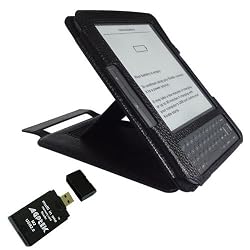 Genuine Leather Case Cover for Amazon Kindle 3 (Adjustable Stand) with USB 2.0 AGPtek All-In-One Card Reader