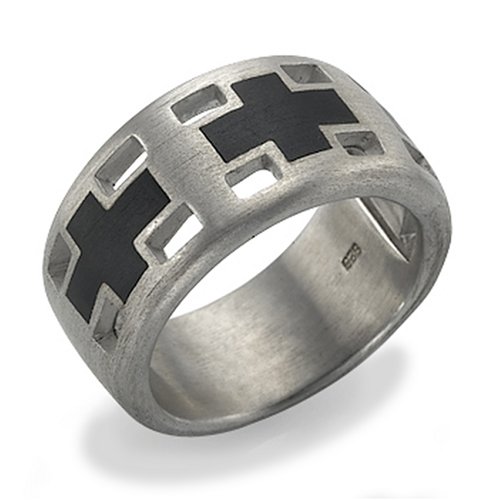 Sterling Silver Black Cross Ring, Size 11